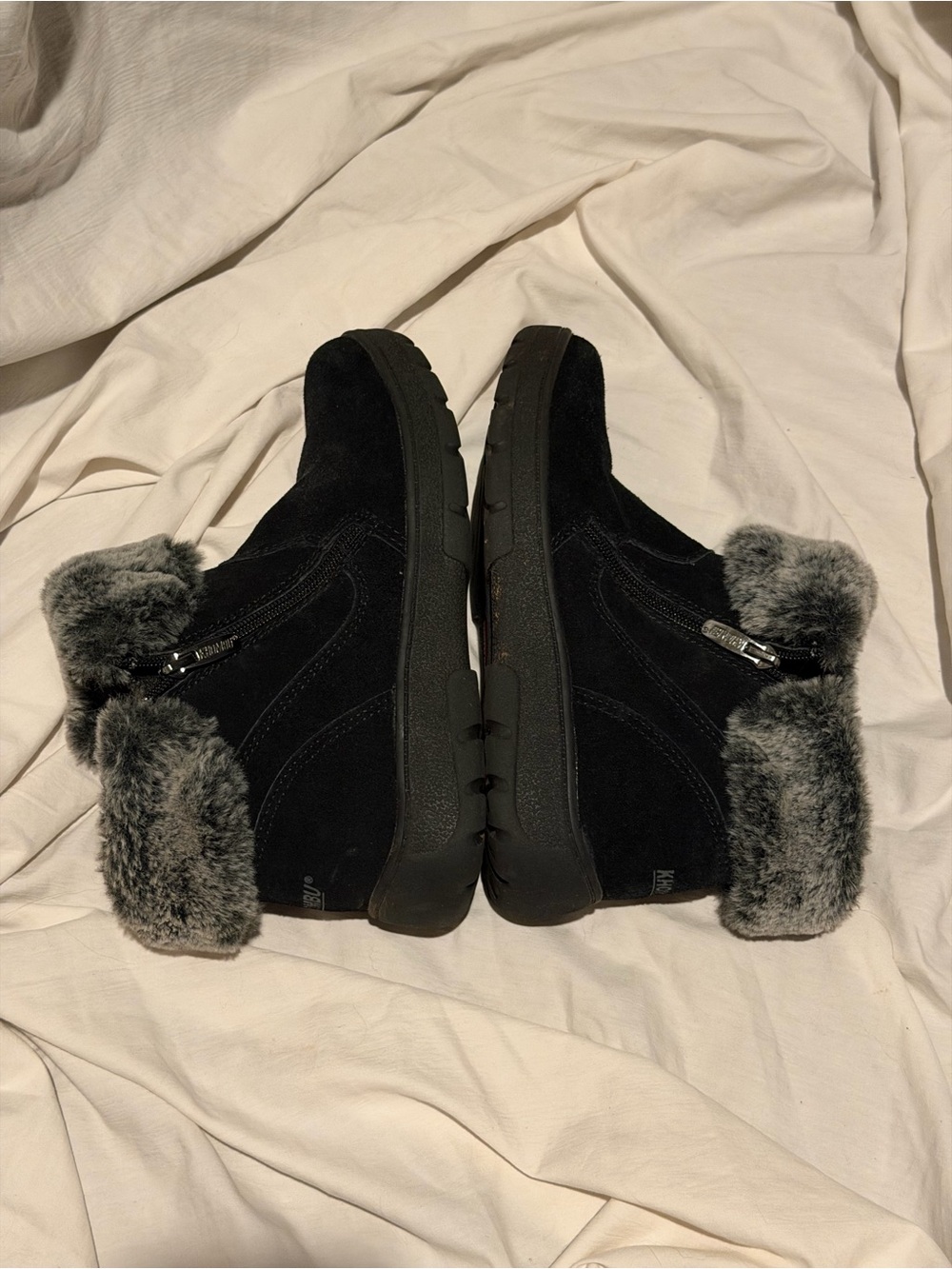 Women’s Khombu Black Winter Ankle Boots with Gray Faux-Fur Cuff